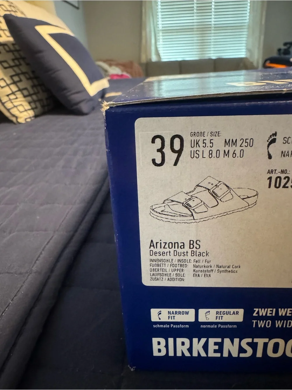 Brand New: Birkenstock Arizona BS Desert Dust Black with fleece lining.